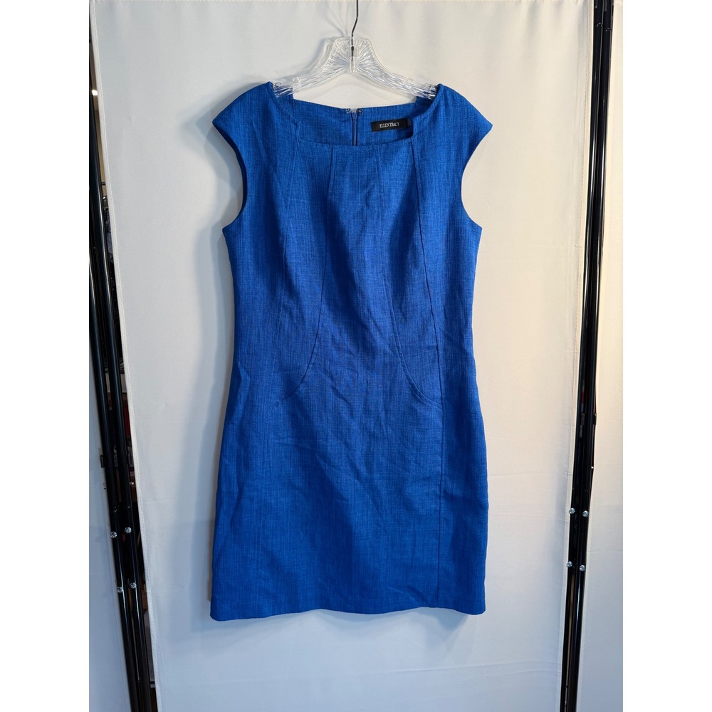 Ellen Tracy Royal Blue Textured Sheath Dress Square Neck Cap Sleeve Size 8